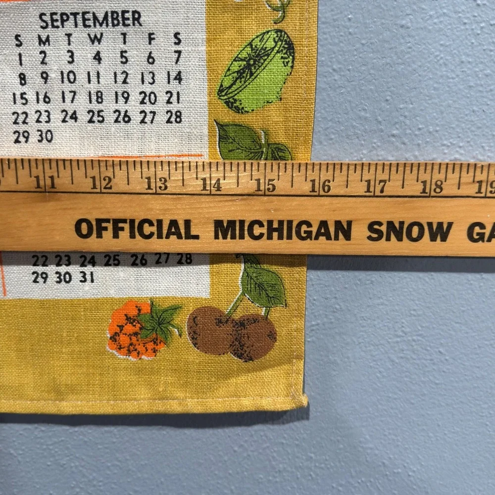 Vintage 1974 Linen Calendar Wall Hanging Harvest Fruit Kitchen Decor 16x28.5